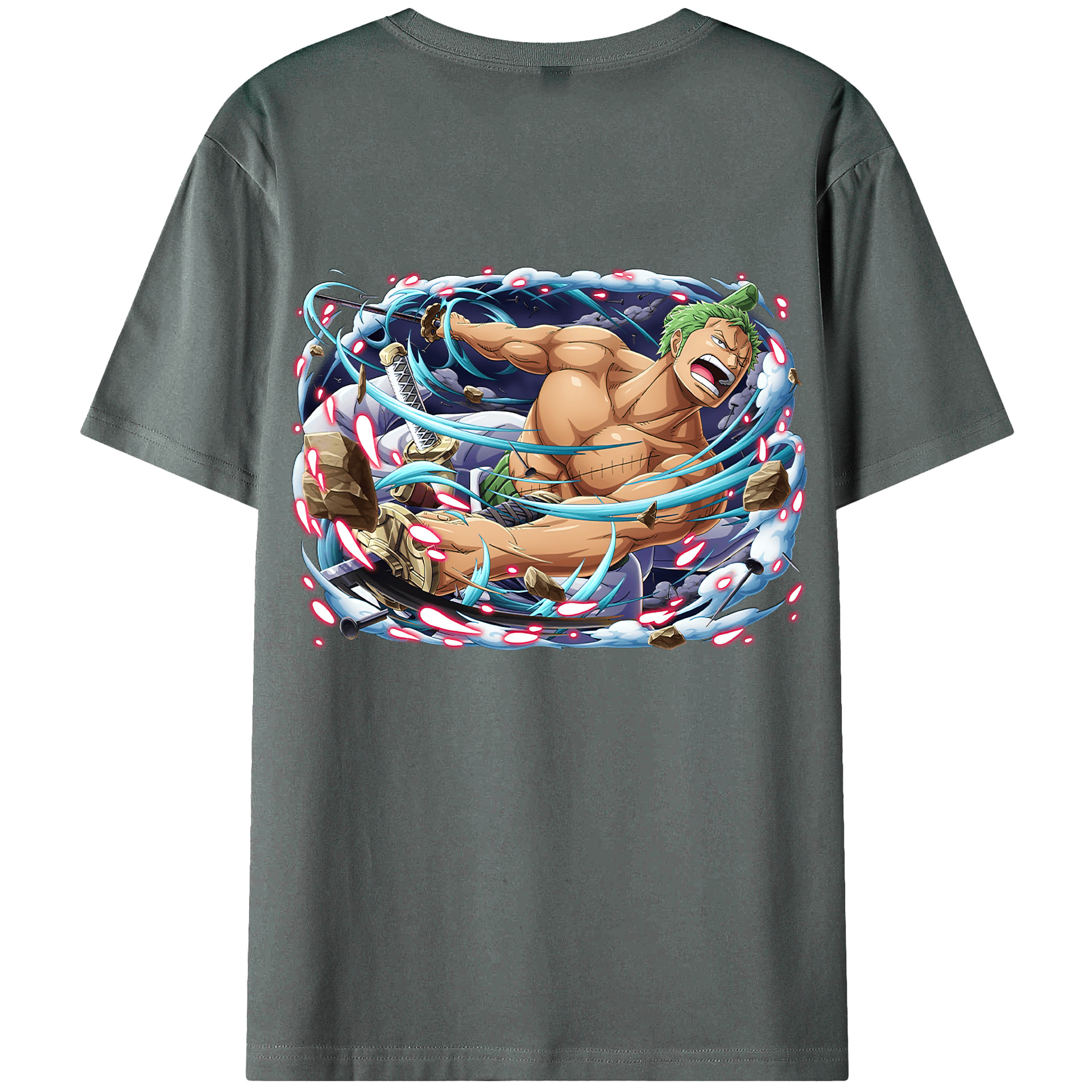 ワンピース ロロノア・ゾロ ONE PIECE Roronoa Zoro 綿100％ メンズ半袖Tシャツ（バックプリント） 通気性